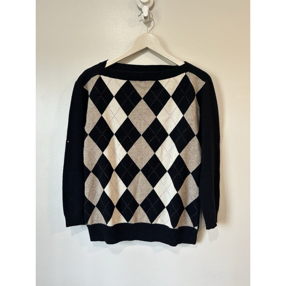 BANANA REPUBLIC Women's 100% Cashmere Pullover Sweater Long Sleeve Argyle Size L